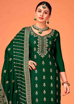 3 Pc Green Semi Stitched Silk Suit Set - Indian Silk House Agencies