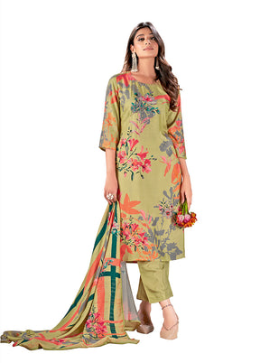 3 Pc Pista Green Readymade Silk Suit Set - Indian Silk House Agencies