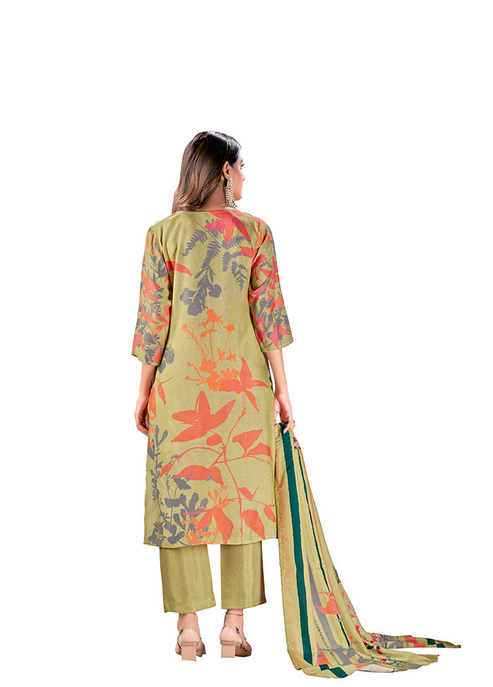 3 Pc Pista Green Readymade Silk Suit Set - Indian Silk House Agencies
