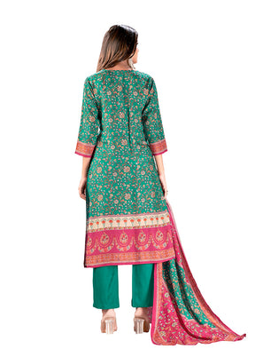 3 Pc Teal Readymade Silk Suit Set - Indian Silk House Agencies