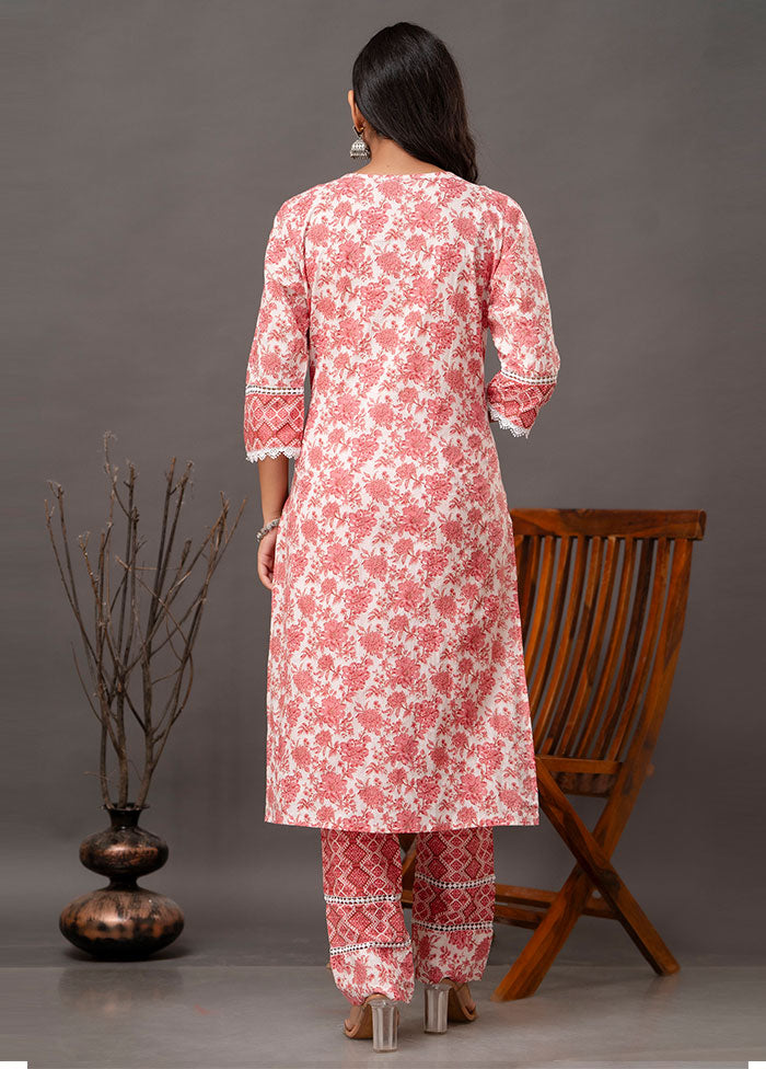 3 Pc Pink Readymade Cotton Suit Set - Indian Silk House Agencies