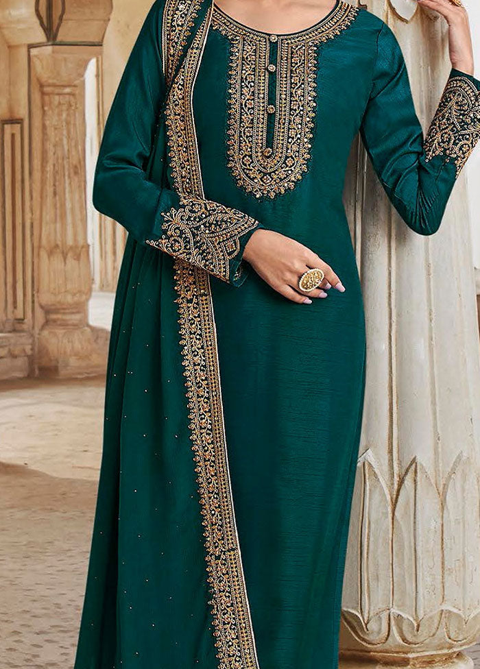 3 Pc Rama Semi Stitched Silk Suit Set - Indian Silk House Agencies