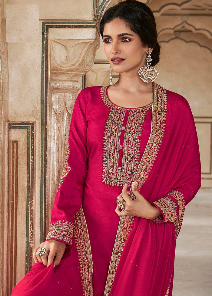 3 Pc Pink Semi Stitched Silk Suit Set - Indian Silk House Agencies