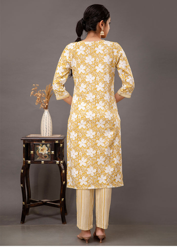 3 Pc Yellow Readymade Cotton Suit Set - Indian Silk House Agencies