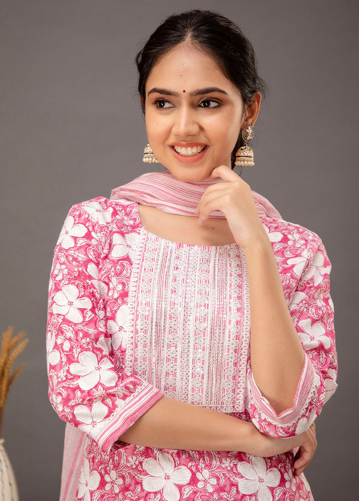 3 Pc Pink Readymade Cotton Suit Set - Indian Silk House Agencies