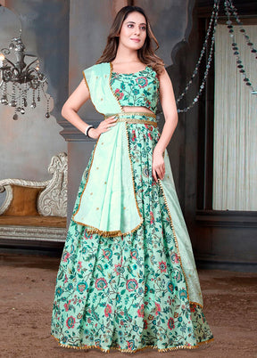 3 Pc Aqua Net Semi Stitched Lehenga Set - Indian Silk House Agencies