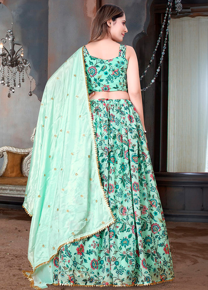 3 Pc Aqua Net Semi Stitched Lehenga Set - Indian Silk House Agencies