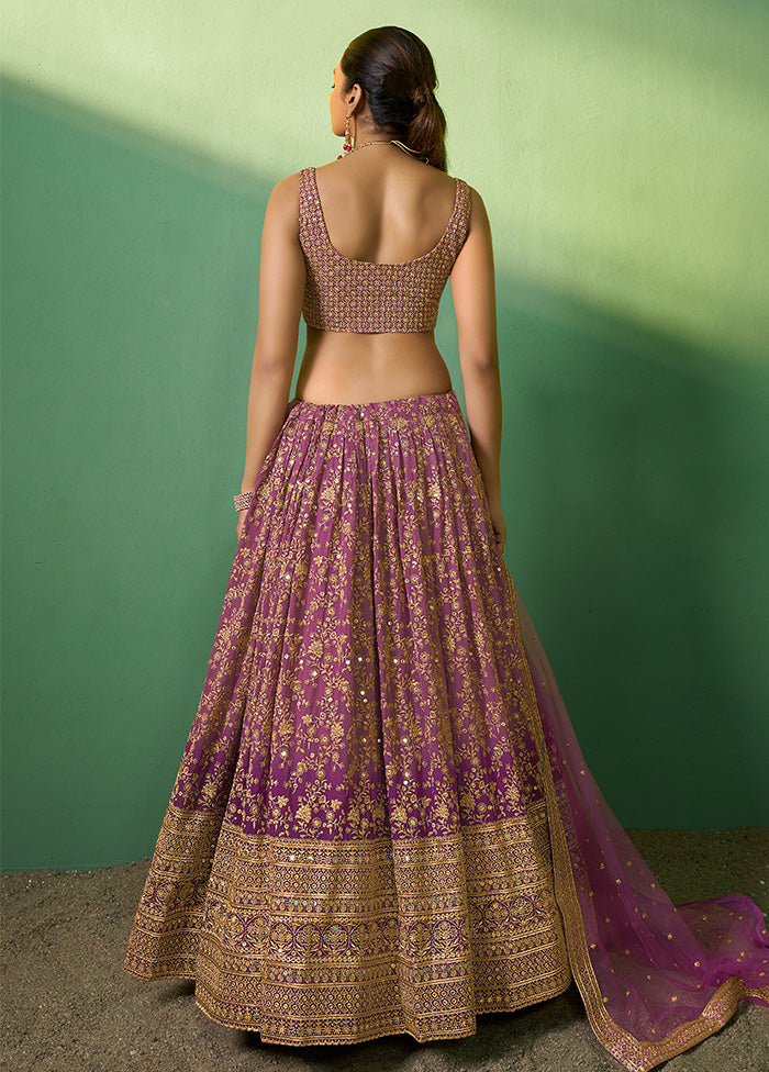 3 Pc Lavender Georgette Semi Stitched Lehenga Set - Indian Silk House Agencies