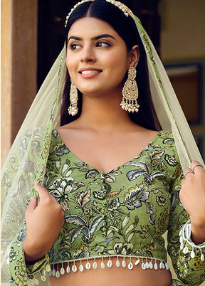 3 Pc Green Silk Semi Stitched Lehenga Set - Indian Silk House Agencies