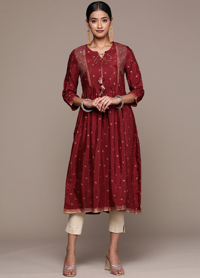 Maroon Readymade Viscose Kurti - Indian Silk House Agencies