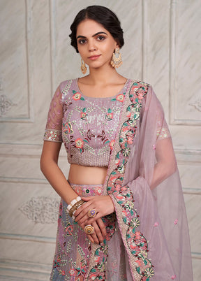3 Pc Lilac Net Semi Stitched Lehenga Set - Indian Silk House Agencies