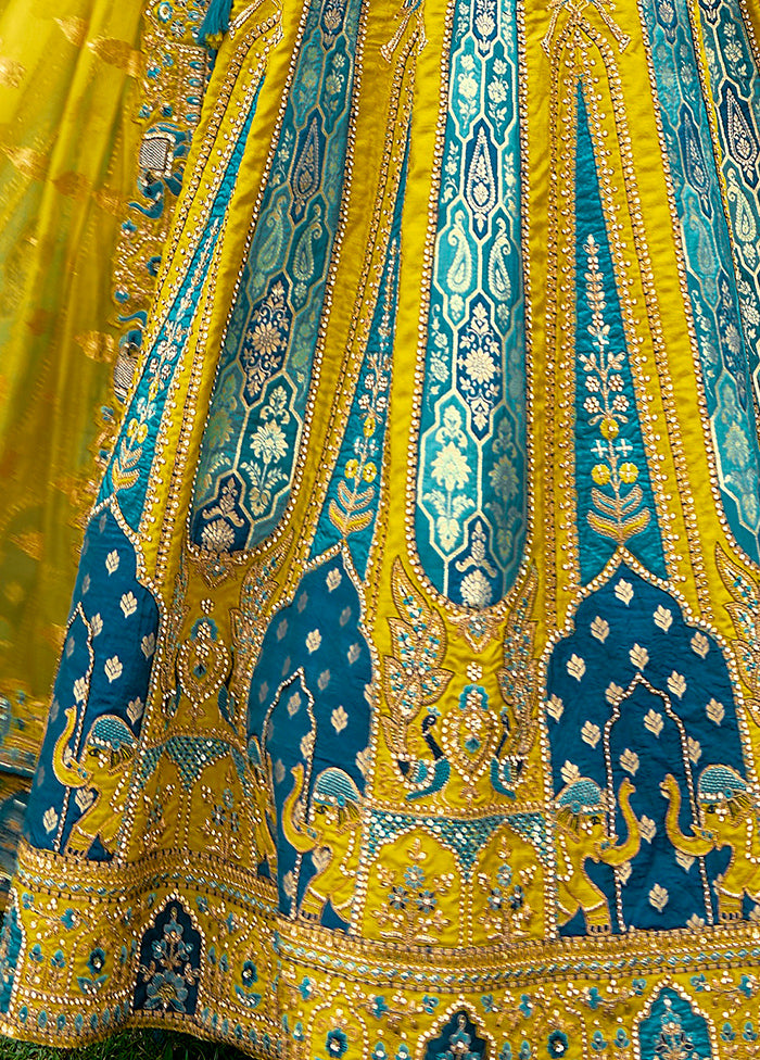 3 Pc Yellow Silk Semi Stitched Lehenga Set - Indian Silk House Agencies