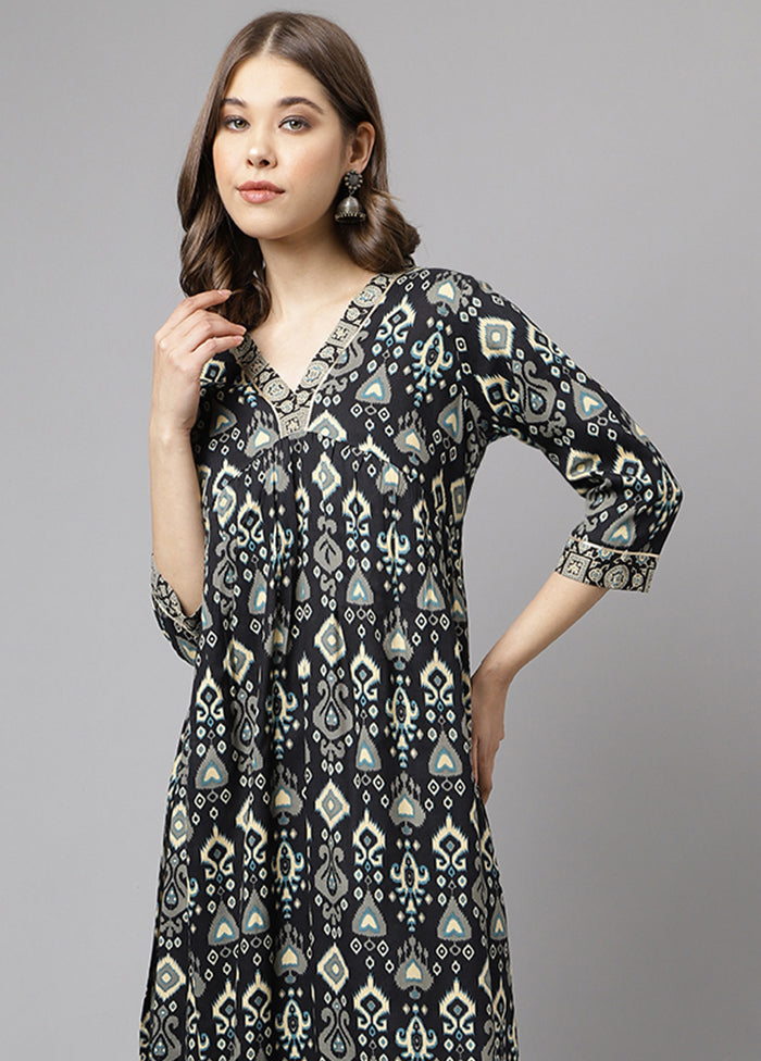 2 Pc Black Readymade Cotton Kurti Set