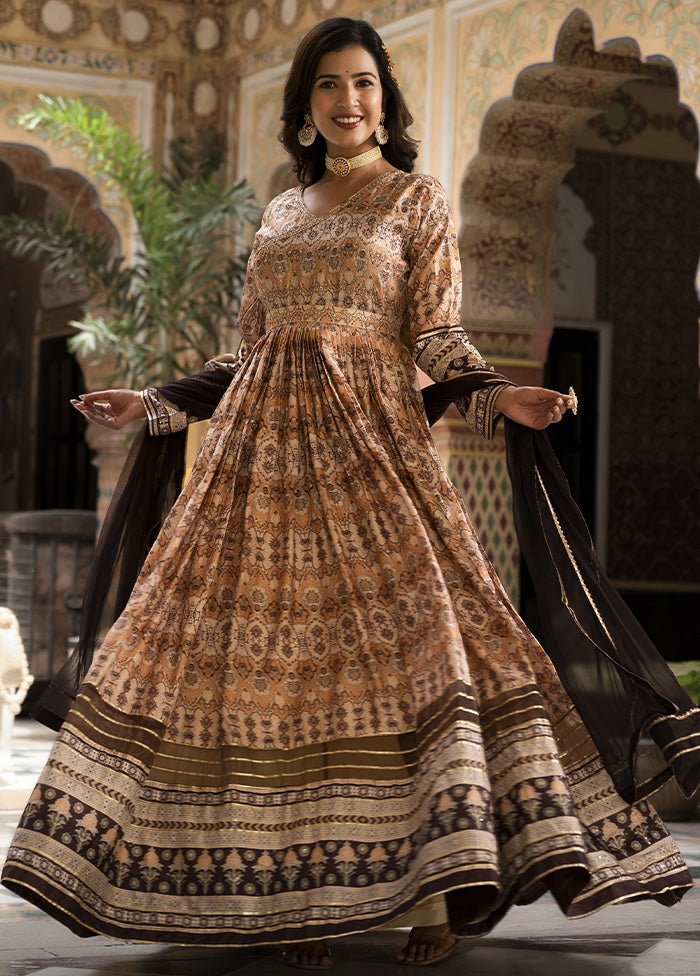 Brown Readymade Silk Indian Dress - Indian Silk House Agencies