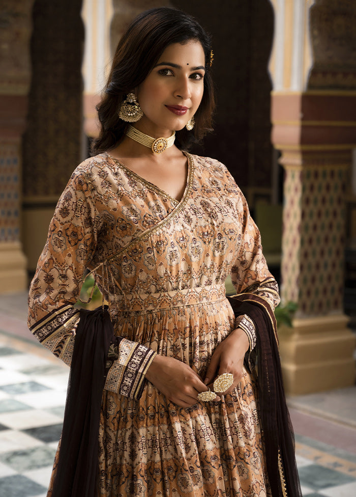 Brown Readymade Silk Indian Dress - Indian Silk House Agencies