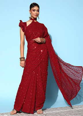Red Georgette Saree With Blouse Piece - Indian Silk House Agencies