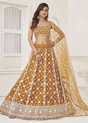 3 Pc Rust Net Semi Stitched Lehenga Set - Indian Silk House Agencies