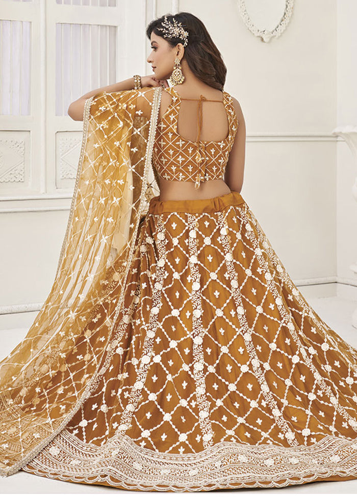 3 Pc Rust Net Semi Stitched Lehenga Set - Indian Silk House Agencies