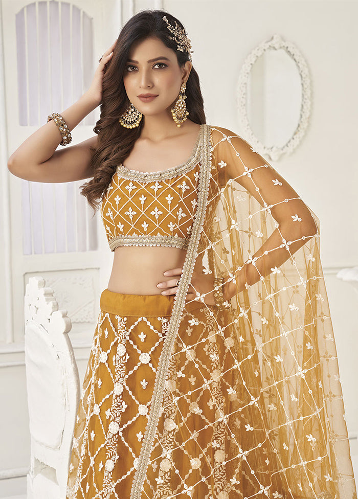 3 Pc Rust Net Semi Stitched Lehenga Set - Indian Silk House Agencies