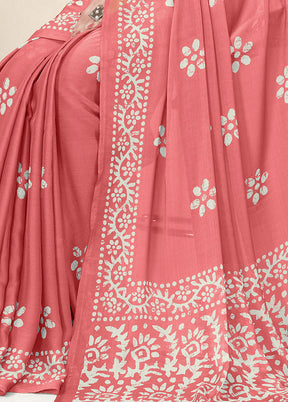 Peach Chiffon Silk Saree With Blouse Piece - Indian Silk House Agencies