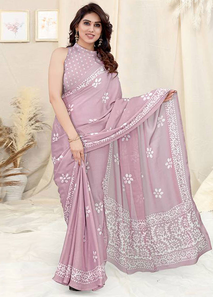 Pink Chiffon Silk Saree With Blouse Piece - Indian Silk House Agencies