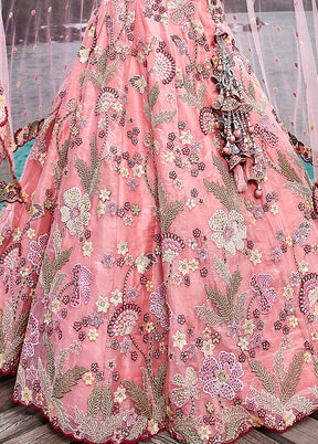 3 Pc Pink Net Semi Stitched Lehenga Set - Indian Silk House Agencies