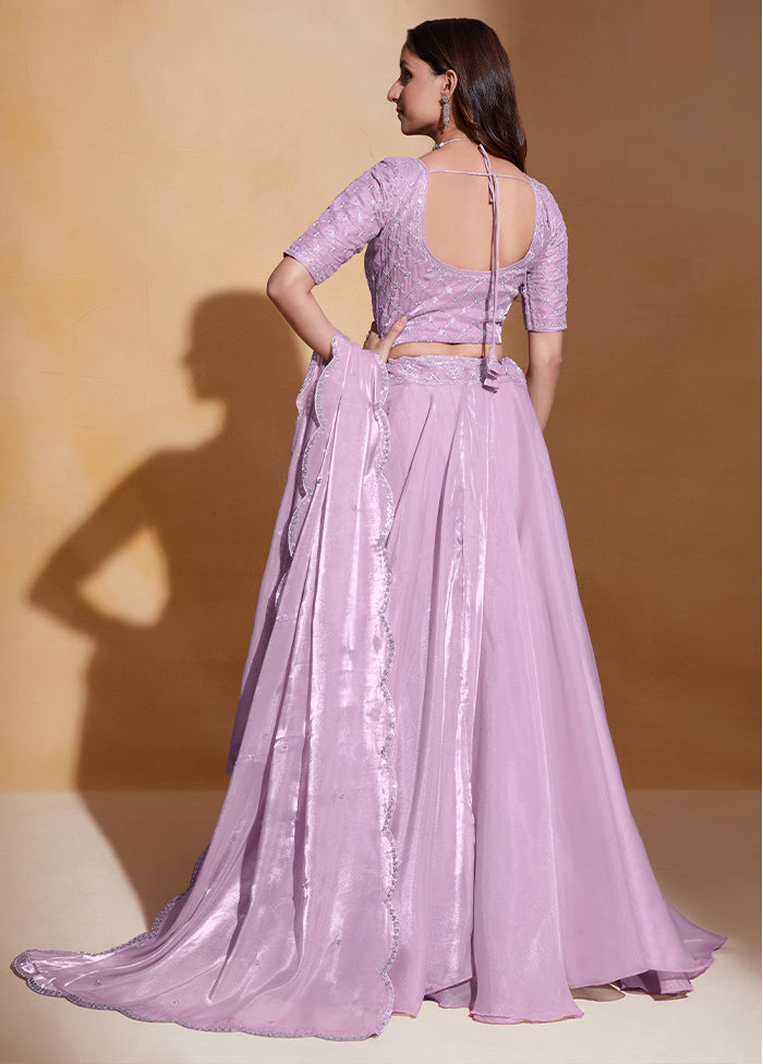 3 Pc Light Purple Net Semi Stitched Lehenga Set - Indian Silk House Agencies