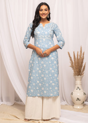 Sky Blue Readymade Cotton Long Kurti - Indian Silk House Agencies