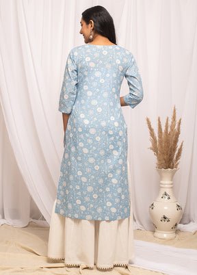 Sky Blue Readymade Cotton Long Kurti - Indian Silk House Agencies