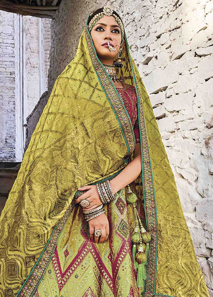 3 Pc Red Silk Semi Stitched Lehenga Set - Indian Silk House Agencies