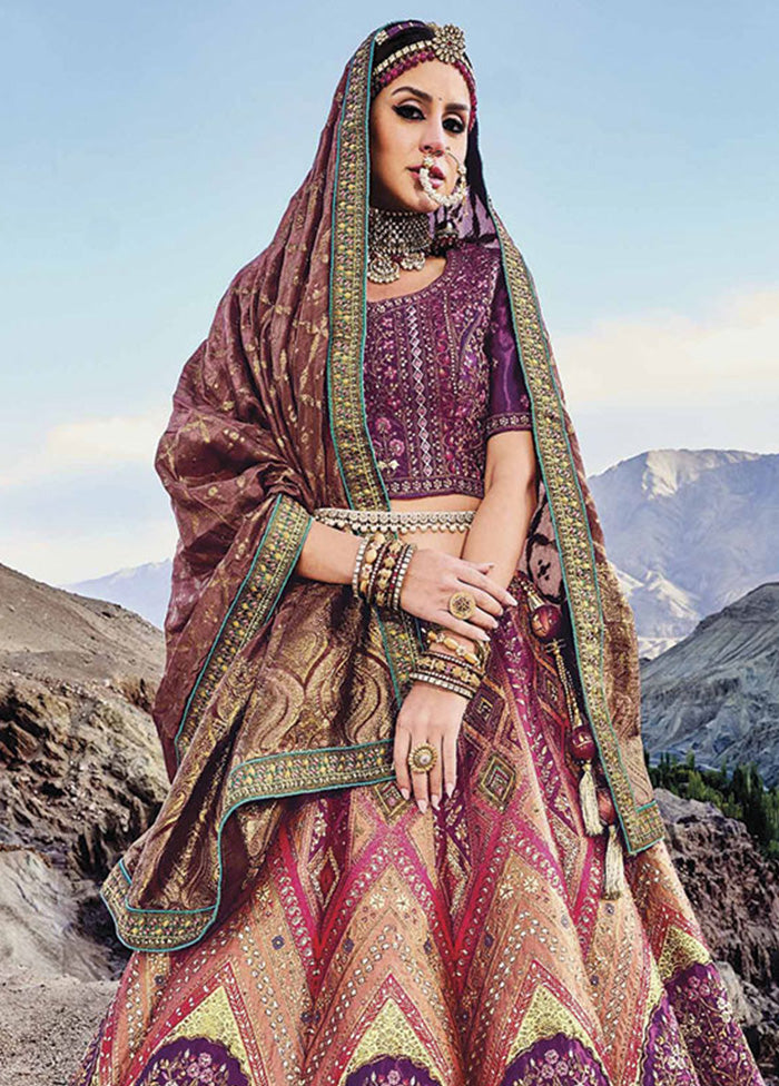 3 Pc Magenta Silk Semi Stitched Lehenga Set - Indian Silk House Agencies