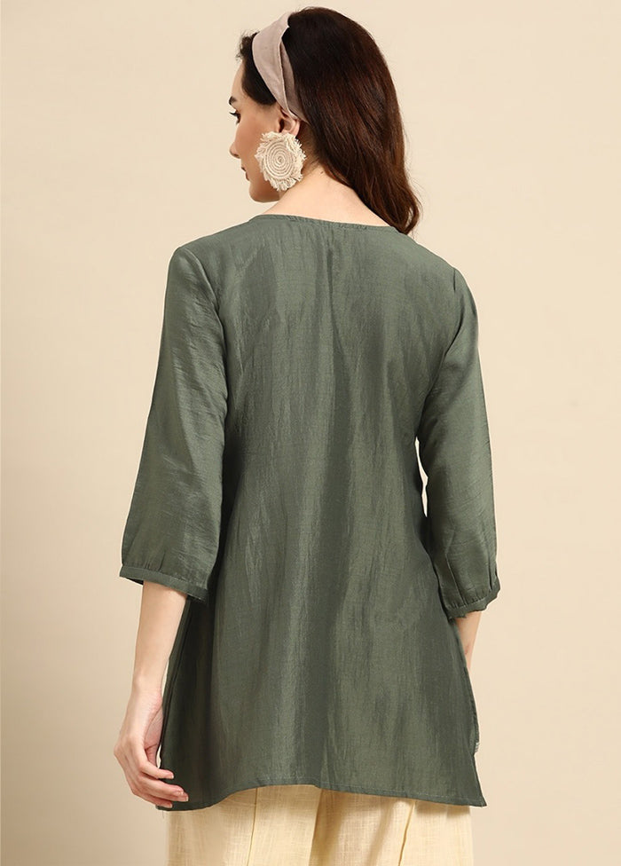 Olive Green Readymade Viscose Short Kurti - Indian Silk House Agencies