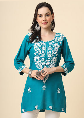 Blue Readymade Rayon Kurti - Indian Silk House Agencies