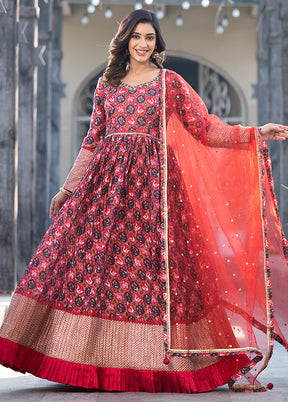 Maroon Readymade Georgette Indian Dress - Indian Silk House Agencies