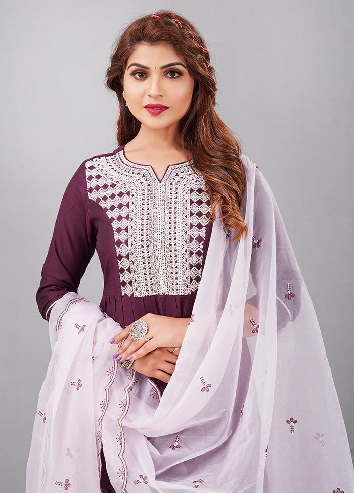 3 Pc Purple Readymade Silk Suit Set - Indian Silk House Agencies