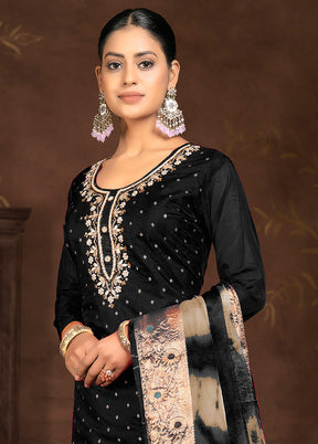 3 Pc Black Semi Stitched Silk Suit Set - Indian Silk House Agencies