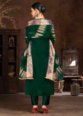 3 Pc Green Semi Stitched Silk Suit Set - Indian Silk House Agencies