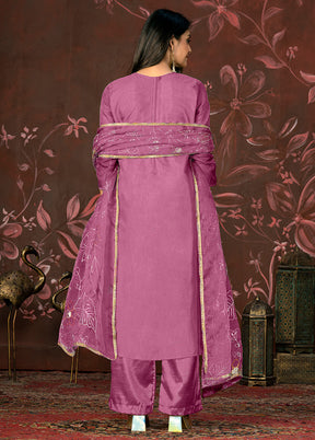 3 Pc Purple Semi Stitched Net Suit Set - Indian Silk House Agencies