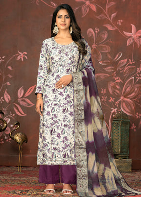 3 Pc Wine Semi Stitched Cotton Suit Set - Indian Silk House Agencies