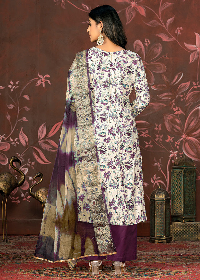 3 Pc Wine Semi Stitched Cotton Suit Set - Indian Silk House Agencies
