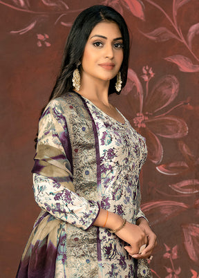 3 Pc Wine Semi Stitched Cotton Suit Set - Indian Silk House Agencies