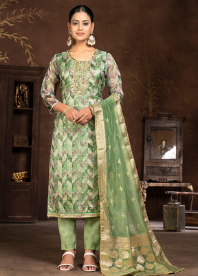 3 Pc Green Semi Stitched Net Suit Set - Indian Silk House Agencies