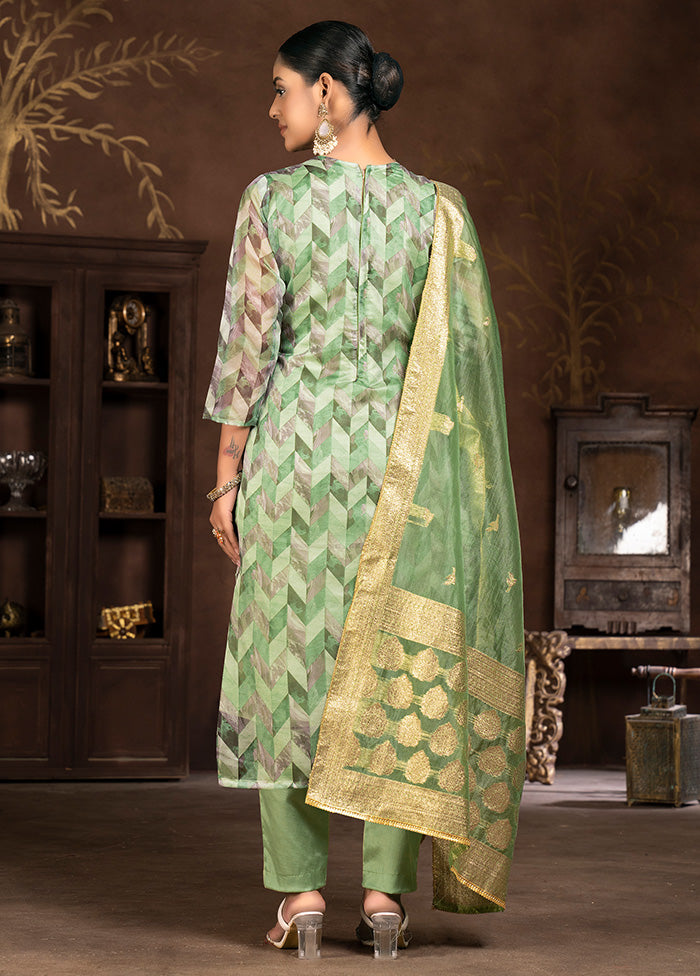 3 Pc Green Semi Stitched Net Suit Set - Indian Silk House Agencies