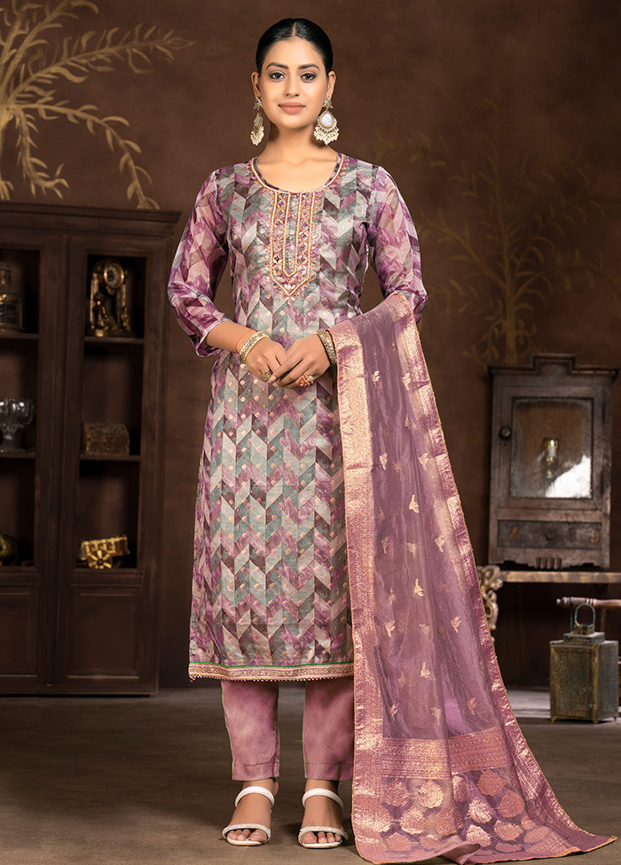 3 Pc Pink Semi Stitched Net Suit Set - Indian Silk House Agencies