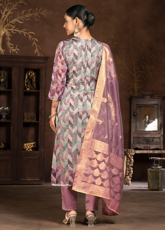 3 Pc Pink Semi Stitched Net Suit Set - Indian Silk House Agencies