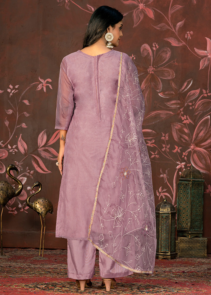 3 Pc Purple Semi Stitched Net Suit Set