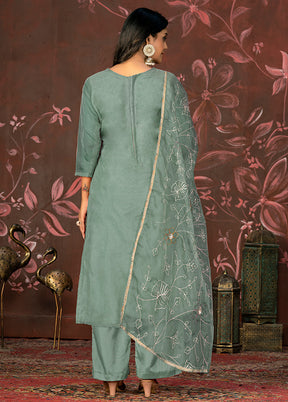 3 Pc Green Semi Stitched Net Suit Set - Indian Silk House Agencies