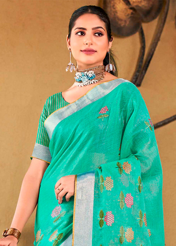 Sea Green Silk Saree With Blouse Piece - Indian Silk House Agencies