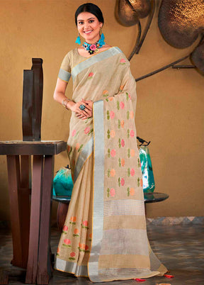 Beige Silk Saree With Blouse Piece - Indian Silk House Agencies