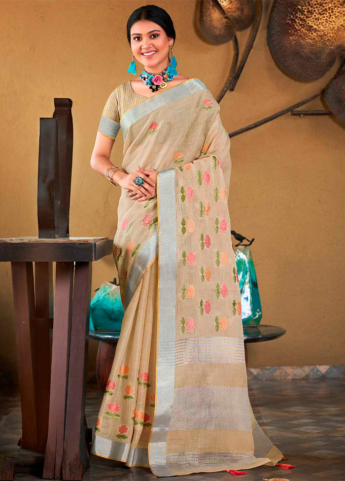 Beige Silk Saree With Blouse Piece - Indian Silk House Agencies